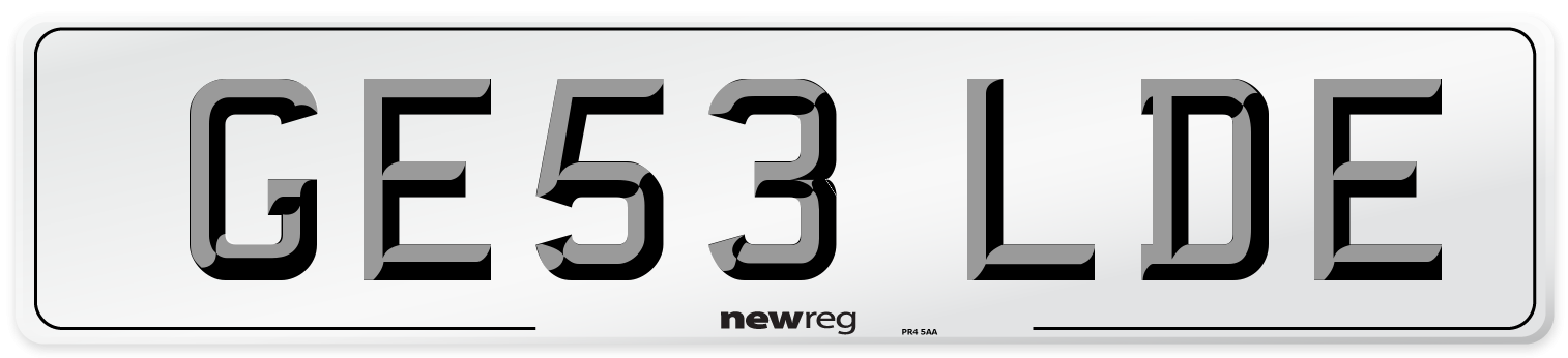 GE53 LDE Number Plate from New Reg